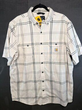 NWT Carhartt Shirt Men Large Tall LT White Outdoor Button Up Loose Plaid NEW
